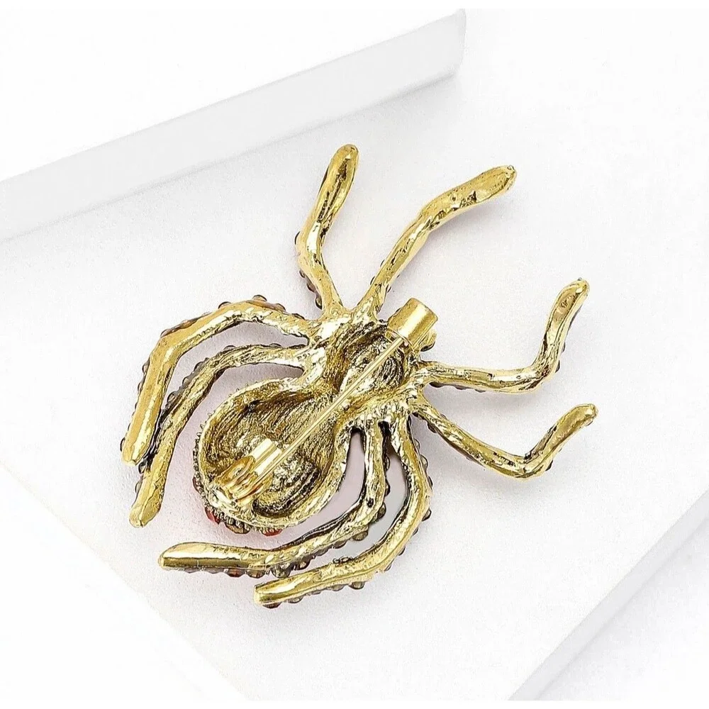 Rhinestone Spider Brooch Black White Gold Gothic Halloween Statement Pin NEW